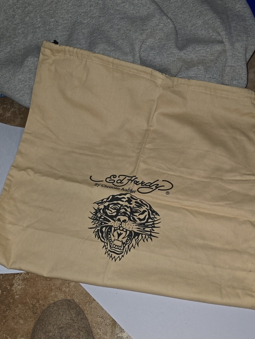 Ed Hardy Beige Canvas Dust Bag with Black Tiger Print